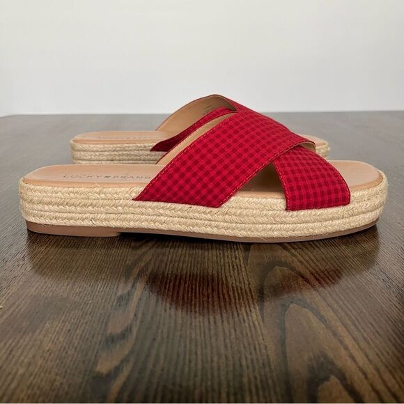 Lucky Brand Gayte Checked Seersucker Slide/Sandals-Garnet Women’s Sz 8.5 - Picture 6 of 8
